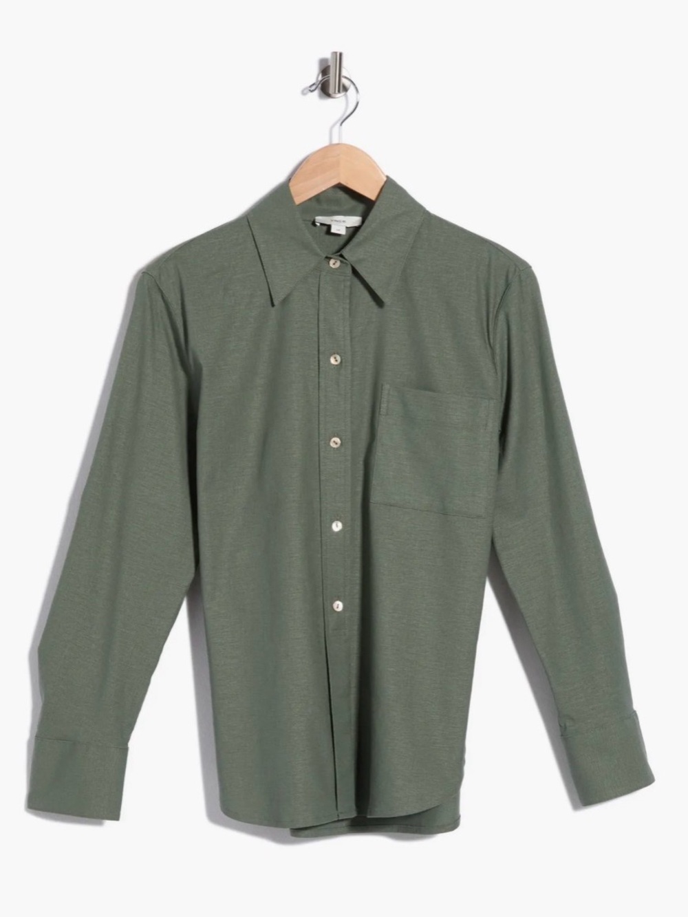 Vince Long Sleeve Linen Blend Button-Up Shirt in Sea Fern. Size M. MSRP $298 - Picture 4 of 17